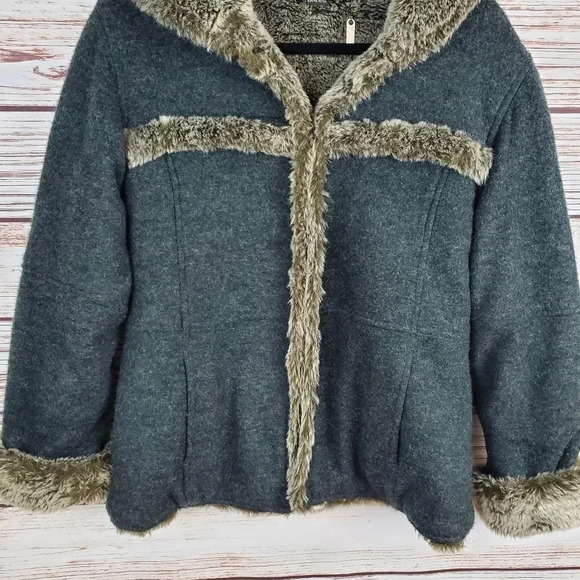 Athleta Womens Small Wool Blend Faux Fur Lined Hooded Coat Gray - Picture 4 of 11